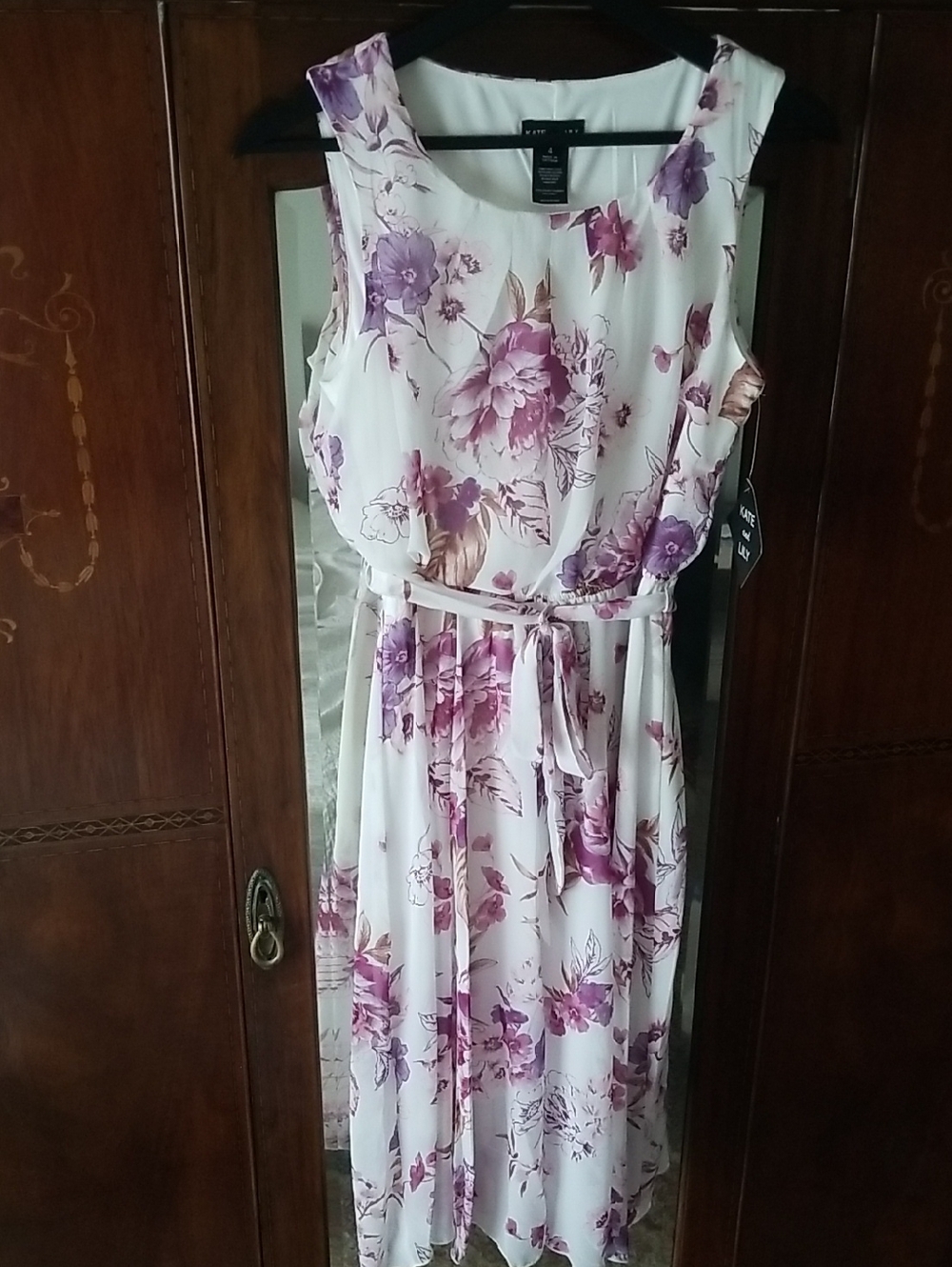 NEW! White Floral Print Chiffon Midi Dress